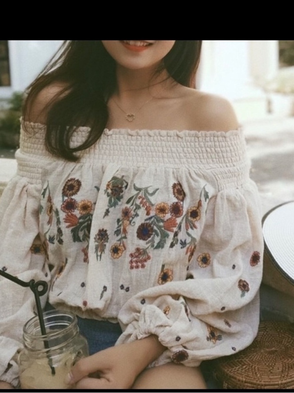 Free People LEILANI Cream Off-Shoulder Embroidered Crop Top NWT BELL SLEEVE SZ S - Picture 4 of 8